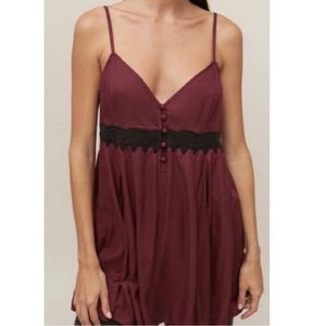 Urban Outfitters Burgundy Mini Dress with Black Lace Trim